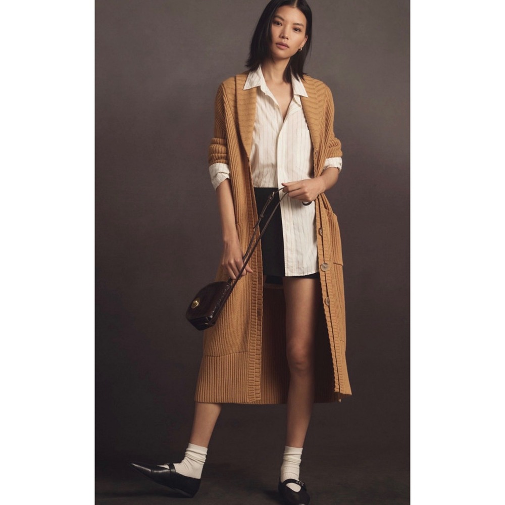 Maeve Anthropologie Chunky Longline Cardigan S Foldover Collar Button Front